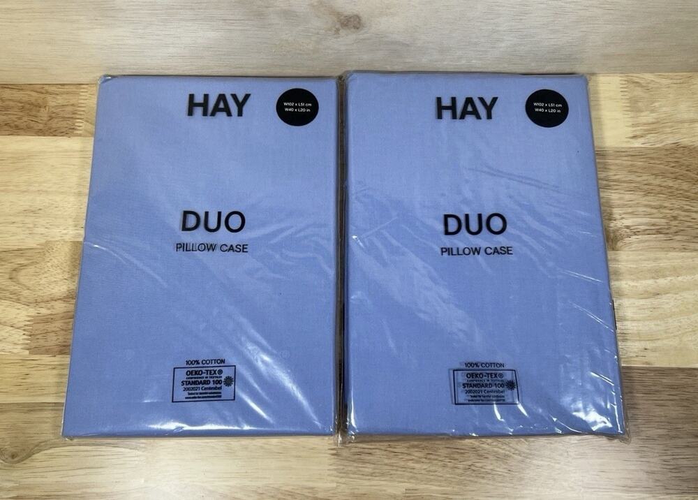 HAY Lot Of 2 DUO Pillow Cases King 100% Cotton Sky Blue Made in Turkey NEW